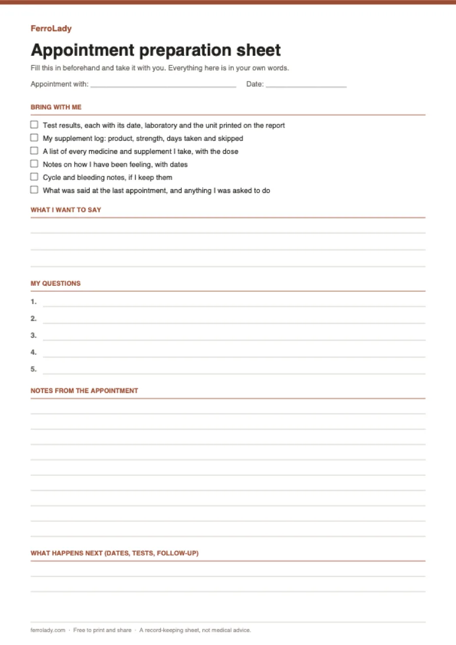 Preview of the Appointment preparation sheet